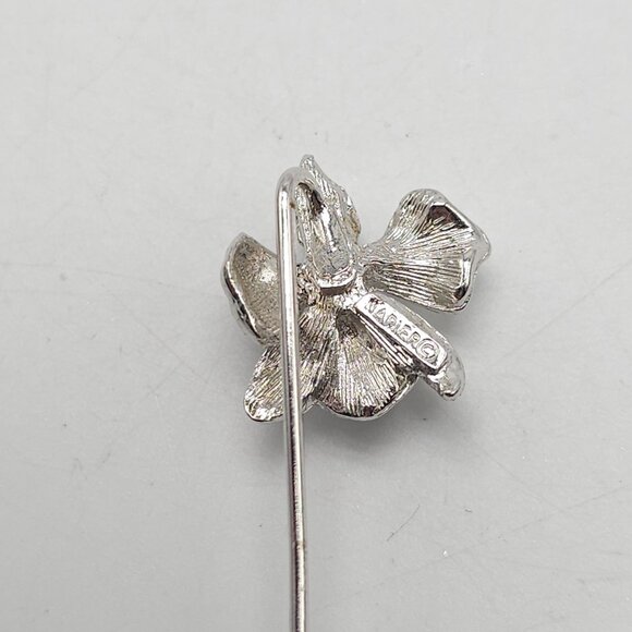 Silver Orchid Flower Stick Pin Brooch By Napier - Picture 3 of 4